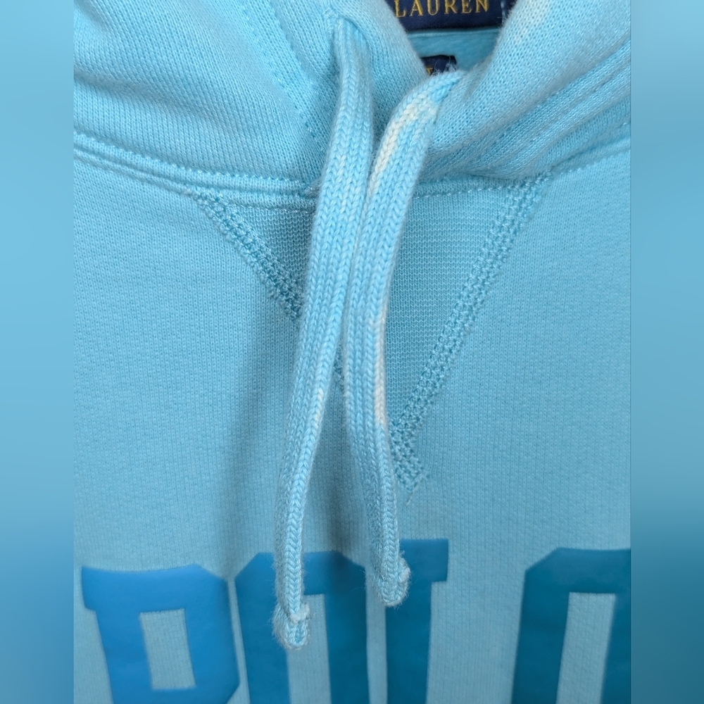 Polo Ralph Lauren Hoodie Womens Petite Small SP Aqua Blue Spellout Logo Pullover - Picture 13 of 14